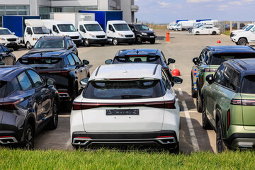 Cars For Sale Stock Lot Row Outside.