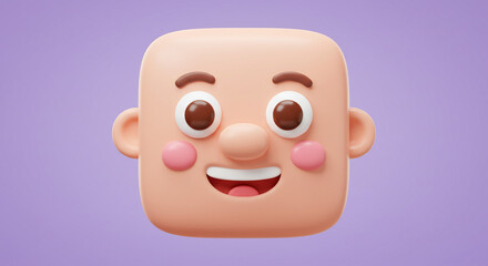 Fototapeta premium Happy 3D Cartoon Face Joyful Square Head Emoji Cute Smiling Character Illustration