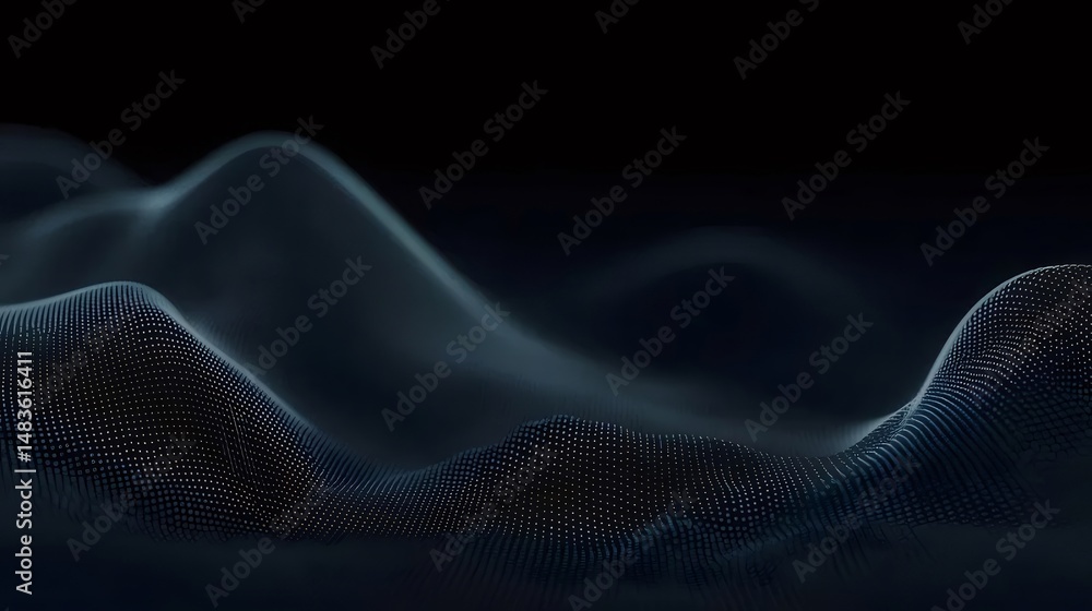 Aufkleber 暗い背景に浮遊する青い粒子の抽象的な3d波のレンダリングが未来的な雰囲気を醸し出す