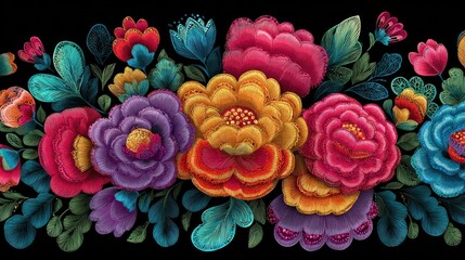 Vibrant floral embroidery border (1)