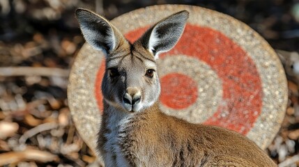 Fototapeta premium Red Kangaroo in Focus with Target Background