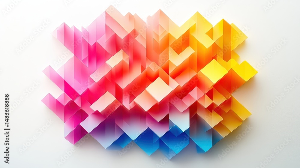 Poster abstract composition of colorful, overlapping cubes.