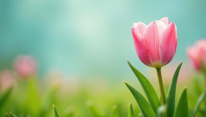Delicate pastel tulip, nestled in spring grass , bunny, easter egg