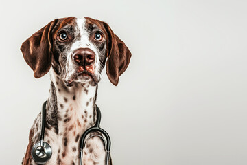 Dog with stethoscope, animal therapy concept