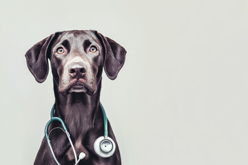 Dog with stethoscope, animal therapy concept
