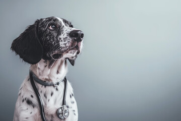 Dog with stethoscope, animal therapy concept