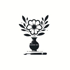 A minimalist and delicate logo designed to convey softness, beauty and balance. In the center of the image, an elegant flower with thin petals and graceful curves emerges from a simple.