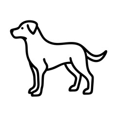 Fototapeta premium Minimalist black outline vector icon of a dog standing in side view, symbolizing pets, loyalty, and domestic animals in a clean and simple design.