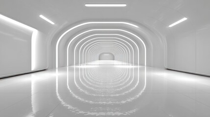 Obraz premium Futuristic White Corridor: A Bright, Clean, and Modern Architectural Design