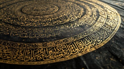 Naklejka premium Intricate Calligraphy: A Circular Design in Gold and Black