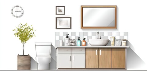 bathroom minimalist illustration, white background