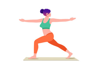 Woman doing yoga vector flat illustration on nature background
