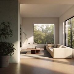 Single-family home with a living room captured in natural daylight, showing modern architecture, detailed textures, and clean surroundings.