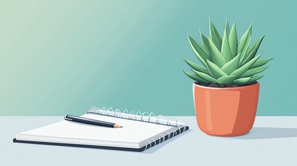 Desk Plant and Notebook Illustration