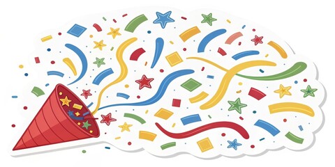 Fototapeta premium Party Popper Confetti Explosion Illustration, Sticker Design, Celebration, Festive, Colorful Party, Celebration