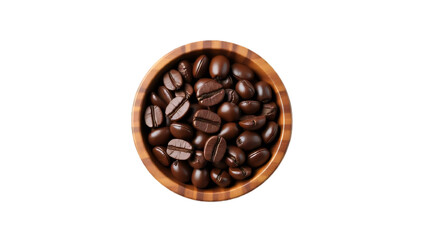 Fototapeta premium Closeup of Dark Coffee Beans in Traditional Polish Wooden Bowl, Isolated on White