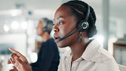 Business woman, consultant and call center with headset for customer service or online advice....