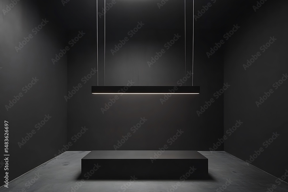 Aufkleber modern minimalist studio with platform and suspended rectangular lighting fixture