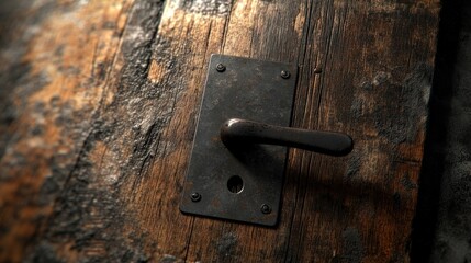 Aged wooden door with rusty metal latch