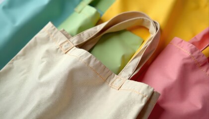 Naklejka premium Close-up of a reusable shopping bag made of natural fabric, folded neatly , cloth bag, shopping