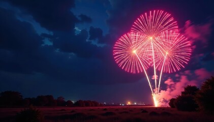 Vibrant fireworks explode in a celebratory night sky, signifying victory , spectacular, amazing, winning