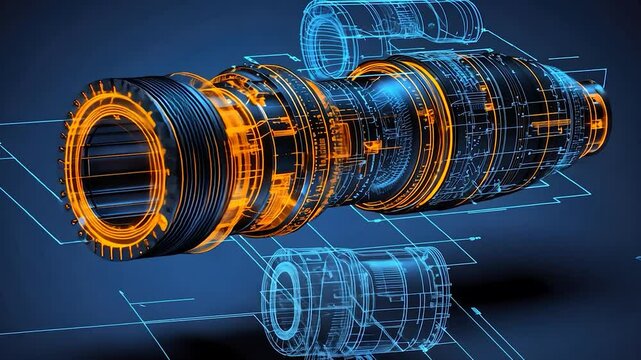 Complex engine design in 3d model.