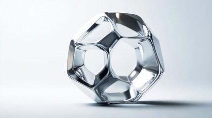 Fototapeta premium Modern, metallic, hollow, geometric form against a plain background.