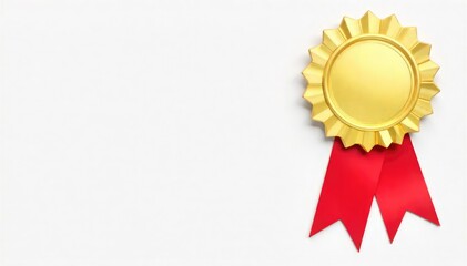 Gold award ribbon with a red border, isolated on white background Perfect for achievement and success imagery , first place, loop, curl