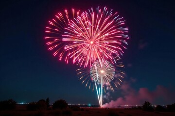 Fototapeta premium Vibrant fireworks explode in the night sky, illuminating the darkness with colorful bursts , art, festival