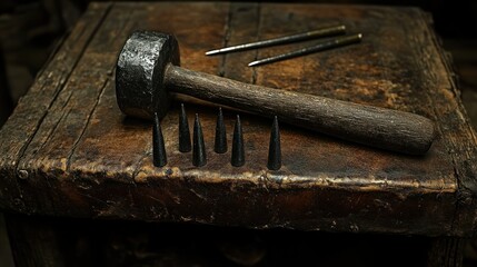 Antique metalworking tools on a workbench