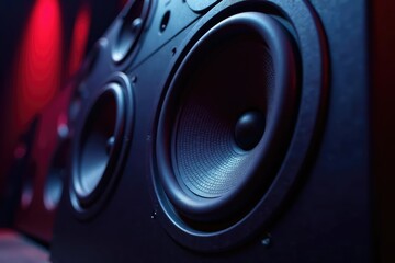 High-quality auditorium speaker system close-up, professional, pa, audio equipment