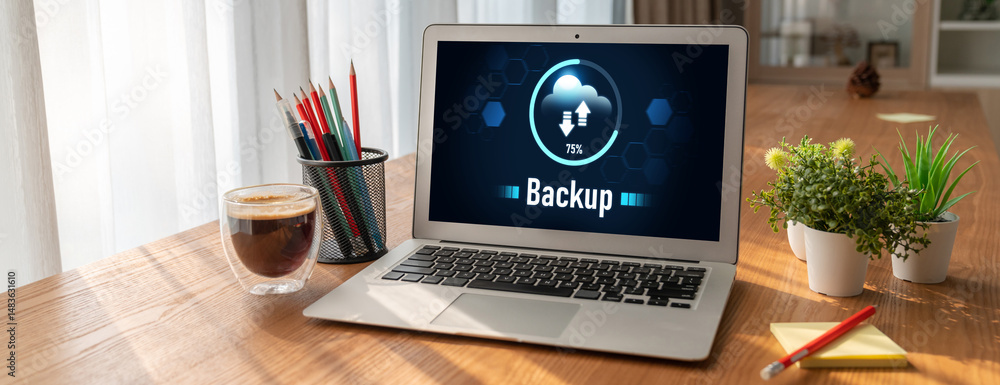 Poster backup storage data internet technology business concept. database storage cloud technology file dat