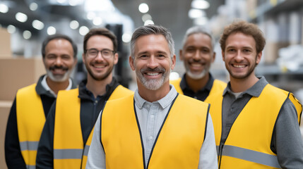 Warehouse Workers Embrace Team Spirit in a Bright Distribution Center