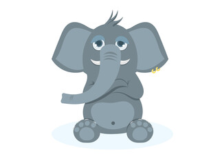 Cartoon Elephant Sitting with a Thoughtful Expression