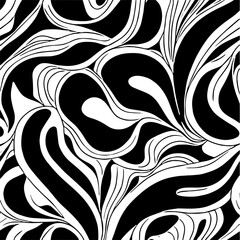 Fototapeta premium Minimalist organic pattern, flowing hand-drawn shapes with smooth curves and soft irregular edges, black and white seamless texture, perfect for modern branding, packaging, and background design