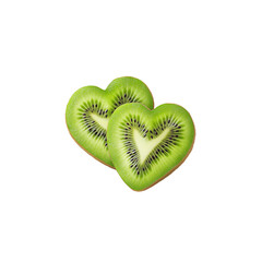 Two Heart-Shaped Kiwi Fruit Slices, Isolated, Perfect for Valentine's Day, Romantic Designs, and Health Food Concepts, PNG Transparent Background