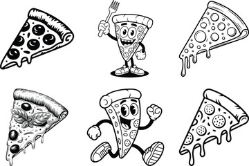 Pizza Silhouette Bundle of Pizza Vector Art and White Background.