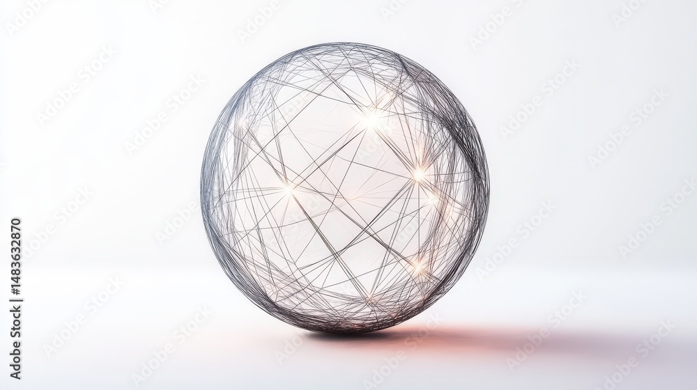 Poster abstract sphere design with luminous network lines.