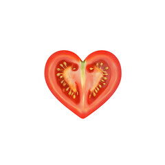 Heart-Shaped Tomato Slice: A Culinary Symbol of Love, Health, and Freshness, Isolated on Transparent Background, PNG format.