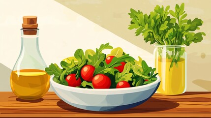 Fresh Salad Illustration:  Vibrant Greens, Ripe Tomatoes