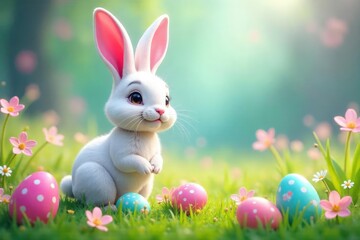 A whimsical Easter bunny flayer design, featuring vibrant pastel colors and playful spring elements , invitation, texture, background