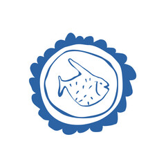 Vintage fish illustration with marine design in a stamp frame perfect for ocean-themed projects. Vector illustration 