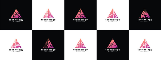 Triangle technology logo design collection. Triangle technology connection logo template. Technology logo symbol icon