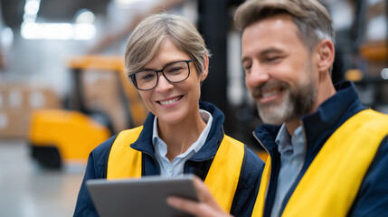 Warehouse Manager Collaborates with Worker in Distribution Center