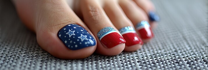 photo of beautiful patriotic pedicure 