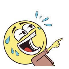 Laughing with tears and pointing emoticon cartoon. Adobe Illustrator Artwork