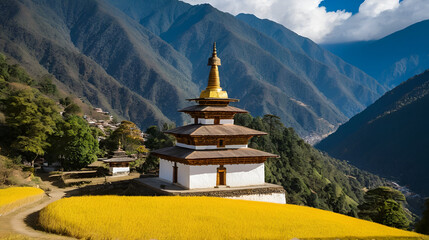 Chendebji Chorten Nepalese style stupa, Trongsa District, Trongsa, Bhutan
