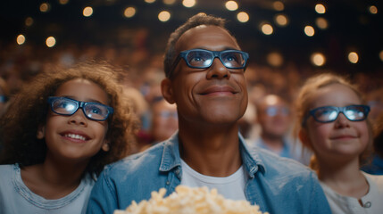 Family Enjoying 3D Movie Experience in Theater Together
