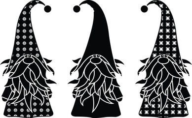 Christmas Gnome Eps, Silhouette Vector File Black White
