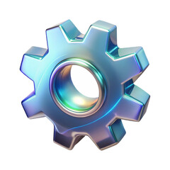 Transparent glass gear icon, shiny and refracted light effects